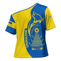 Ukraine Christmas Cross Shoulder Shirt with Howling Wolf Sunflower Tree and Traditional Ornament Design - Wonder Print Shop