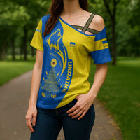 Ukraine Christmas Cross Shoulder Shirt with Howling Wolf Sunflower Tree and Traditional Ornament Design - Wonder Print Shop