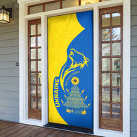 Ukraine Christmas Door Cover with Howling Wolf Sunflower Tree and Traditional Ornament Design - Wonder Print Shop