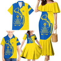 Ukraine Christmas Family Matching Mermaid Dress and Hawaiian Shirt with Howling Wolf Sunflower Tree and Traditional Ornament Design - Wonder Print Shop