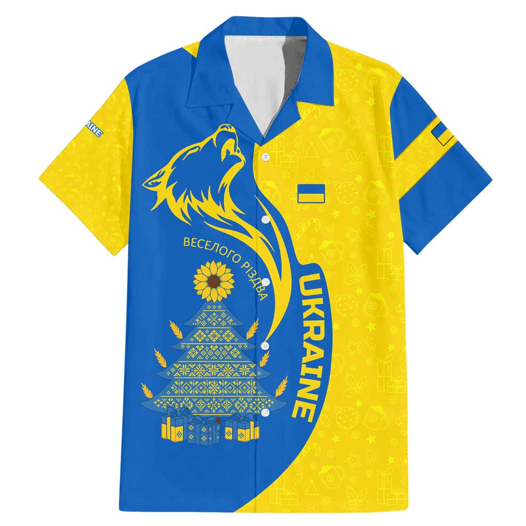 Ukraine Christmas Family Matching Mermaid Dress and Hawaiian Shirt with Howling Wolf Sunflower Tree and Traditional Ornament Design - Wonder Print Shop