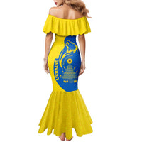 Ukraine Christmas Family Matching Mermaid Dress and Hawaiian Shirt with Howling Wolf Sunflower Tree and Traditional Ornament Design - Wonder Print Shop