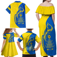 Ukraine Christmas Family Matching Off Shoulder Maxi Dress and Hawaiian Shirt with Howling Wolf Sunflower Tree and Traditional Ornament Design - Wonder Print Shop