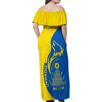 Ukraine Christmas Family Matching Off Shoulder Maxi Dress and Hawaiian Shirt with Howling Wolf Sunflower Tree and Traditional Ornament Design - Wonder Print Shop