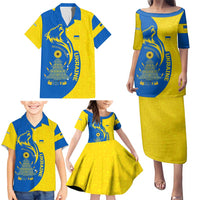 Ukraine Christmas Family Matching Puletasi and Hawaiian Shirt with Howling Wolf Sunflower Tree and Traditional Ornament Design - Wonder Print Shop