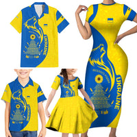 Ukraine Christmas Family Matching Short Sleeve Bodycon Dress and Hawaiian Shirt with Howling Wolf Sunflower Tree and Traditional Ornament Design - Wonder Print Shop