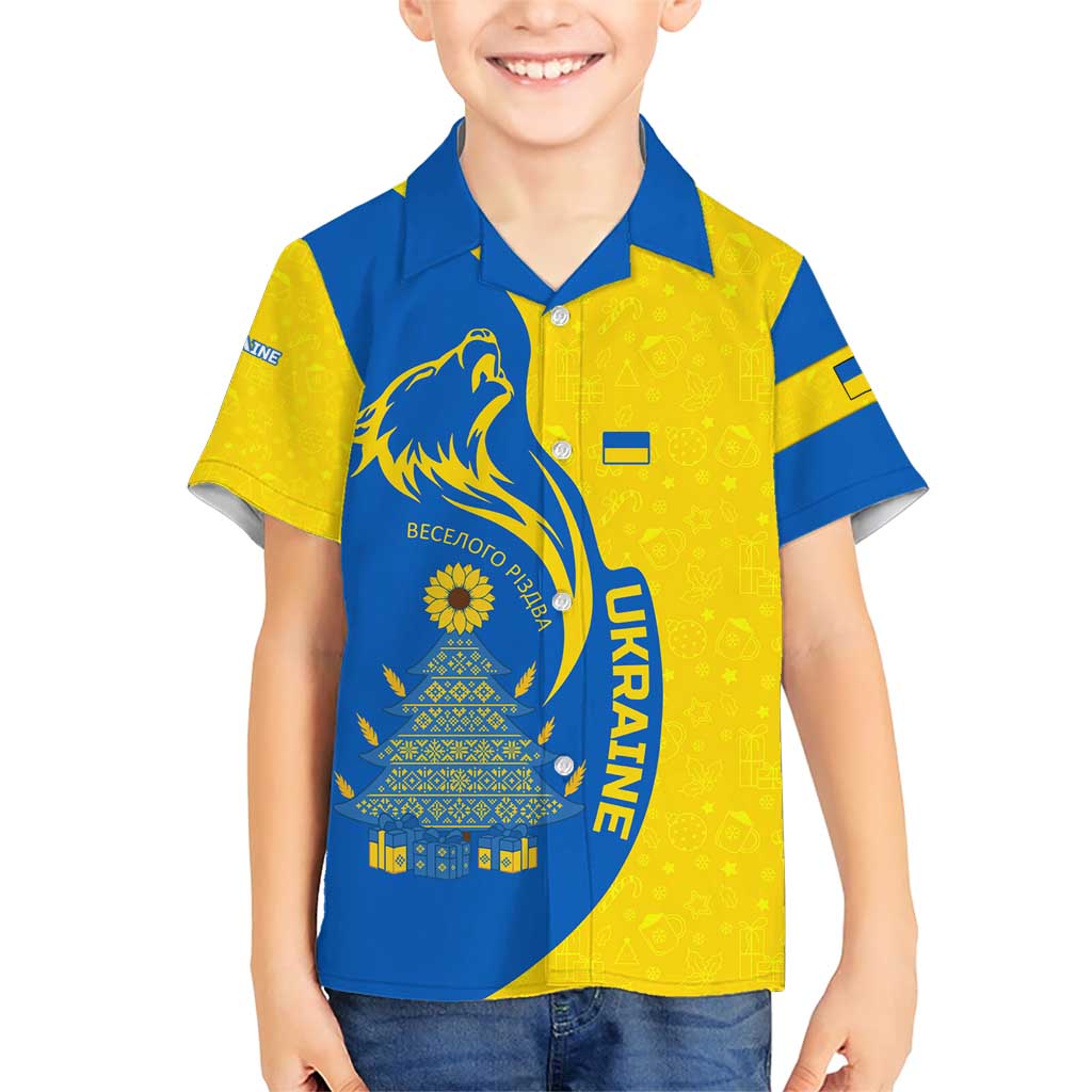 Ukraine Christmas Family Matching Short Sleeve Bodycon Dress and Hawaiian Shirt with Howling Wolf Sunflower Tree and Traditional Ornament Design - Wonder Print Shop