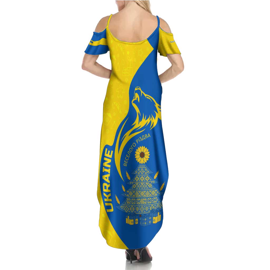 Ukraine Christmas Family Matching Summer Maxi Dress and Hawaiian Shirt with Howling Wolf Sunflower Tree and Traditional Ornament Design - Wonder Print Shop