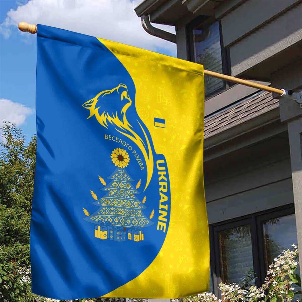 Ukraine Christmas Garden Flag with Howling Wolf Sunflower Tree and Traditional Ornament Design - Wonder Print Shop