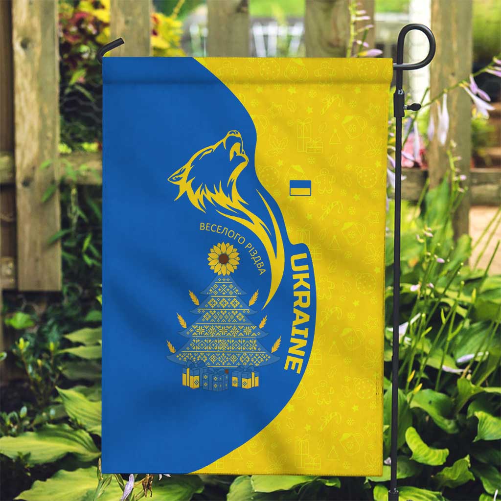 Ukraine Christmas Garden Flag with Howling Wolf Sunflower Tree and Traditional Ornament Design - Wonder Print Shop