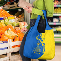 Ukraine Christmas Grocery Bag with Howling Wolf Sunflower Tree and Traditional Ornament Design - Wonder Print Shop