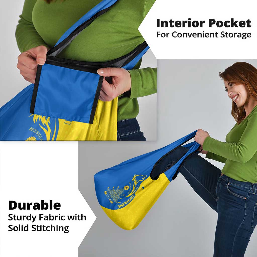 Ukraine Christmas Grocery Bag with Howling Wolf Sunflower Tree and Traditional Ornament Design - Wonder Print Shop