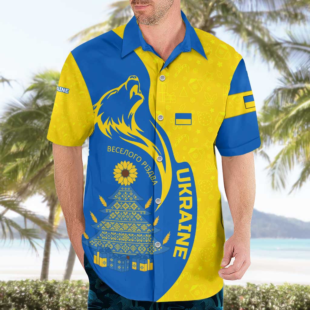 Ukraine Christmas Hawaiian Shirt with Howling Wolf Sunflower Tree and Traditional Ornament Design - Wonder Print Shop
