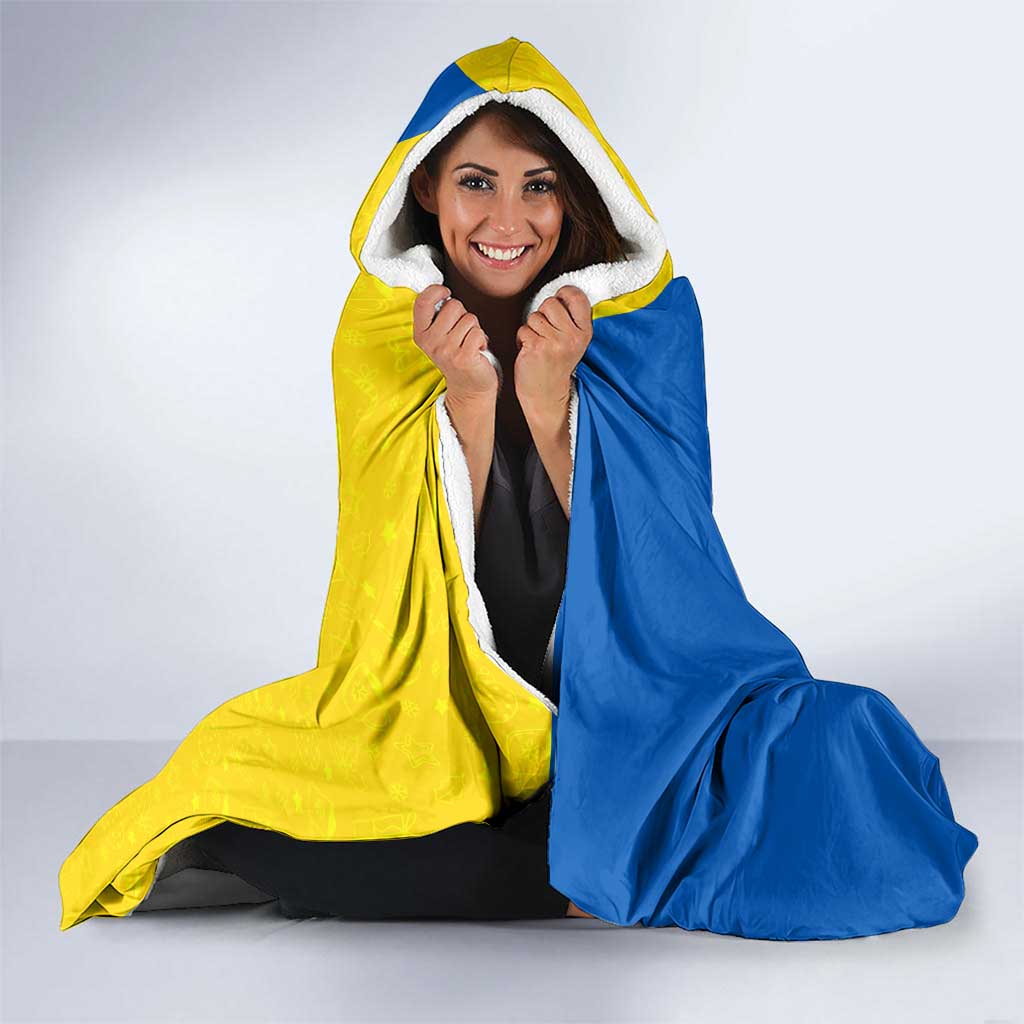 Ukraine Christmas Hooded Blanket with Howling Wolf Sunflower Tree and Traditional Ornament Design - Wonder Print Shop