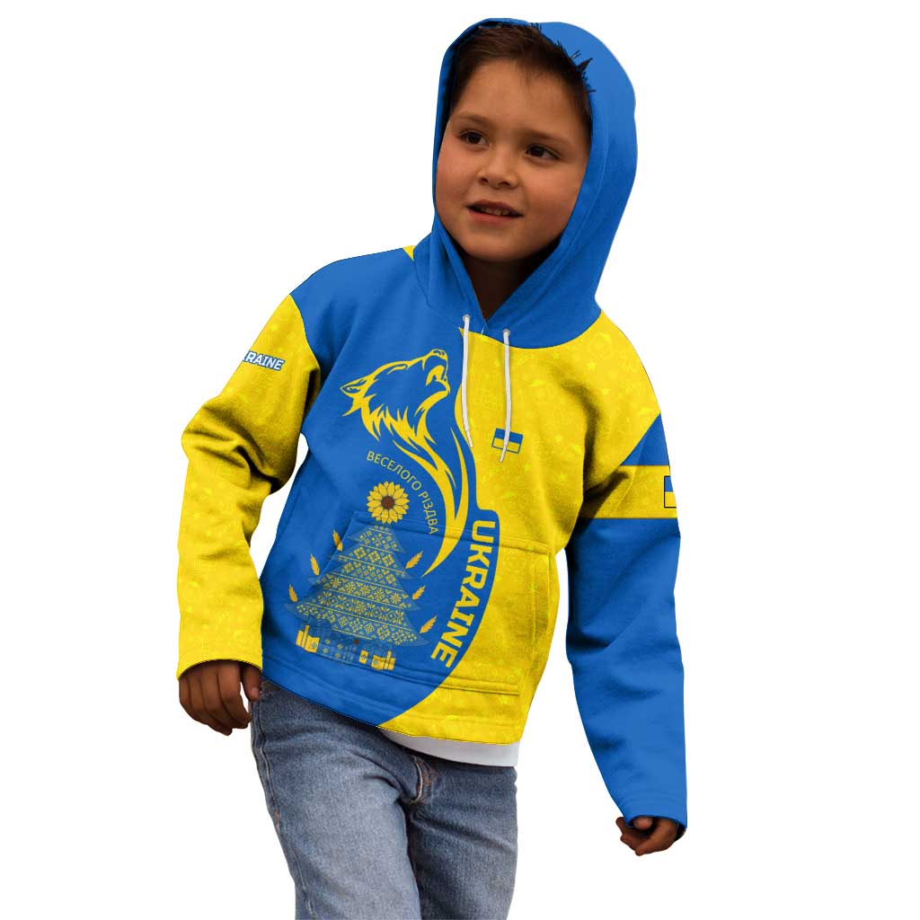 Ukraine Christmas Kid Hoodie with Howling Wolf Sunflower Tree and Traditional Ornament Design - Wonder Print Shop