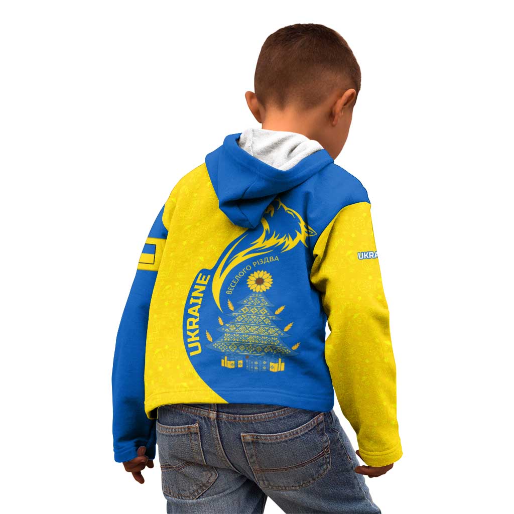 Ukraine Christmas Kid Hoodie with Howling Wolf Sunflower Tree and Traditional Ornament Design - Wonder Print Shop
