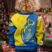 Ukraine Christmas Kid Ugly Christmas Sweater with Howling Wolf Sunflower Tree and Traditional Ornament Design - Wonder Print Shop