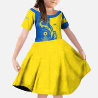 Ukraine Christmas Kid Short Sleeve Dress with Howling Wolf Sunflower Tree and Traditional Ornament Design - Wonder Print Shop