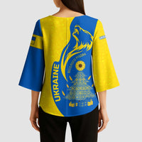 Ukraine Christmas Kimono Sleeve Blouse with Howling Wolf Sunflower Tree and Traditional Ornament Design - Wonder Print Shop