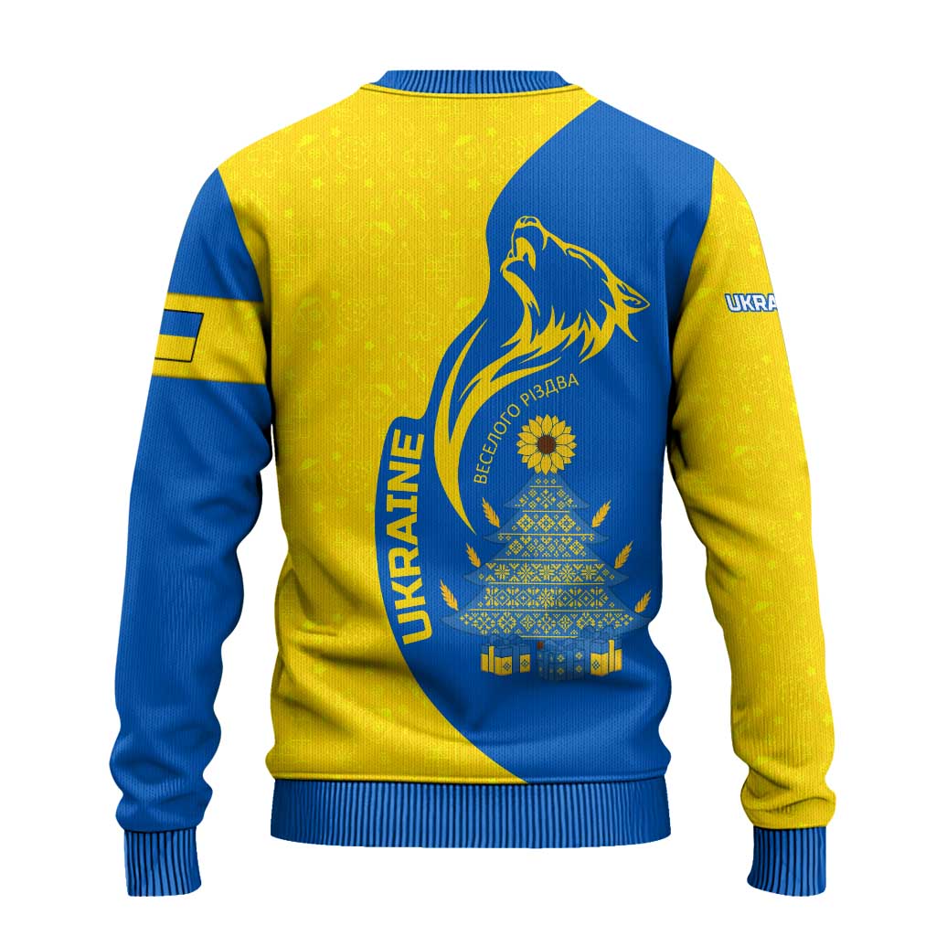 Ukraine Christmas Ugly Christmas Sweater with Howling Wolf Sunflower Tree and Traditional Ornament Design - Wonder Print Shop