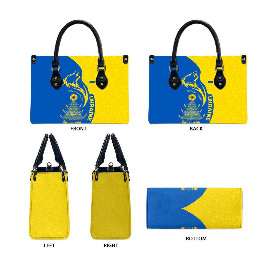 Ukraine Christmas Leather Bag with Howling Wolf Sunflower Tree and Traditional Ornament Design - Wonder Print Shop