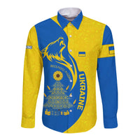 Ukraine Christmas Long Sleeve Button Shirt with Howling Wolf Sunflower Tree and Traditional Ornament Design - Wonder Print Shop