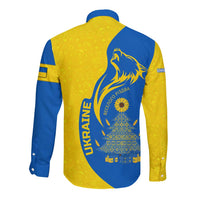 Ukraine Christmas Long Sleeve Button Shirt with Howling Wolf Sunflower Tree and Traditional Ornament Design - Wonder Print Shop