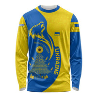 Ukraine Christmas Long Sleeve Shirt with Howling Wolf Sunflower Tree and Traditional Ornament Design - Wonder Print Shop