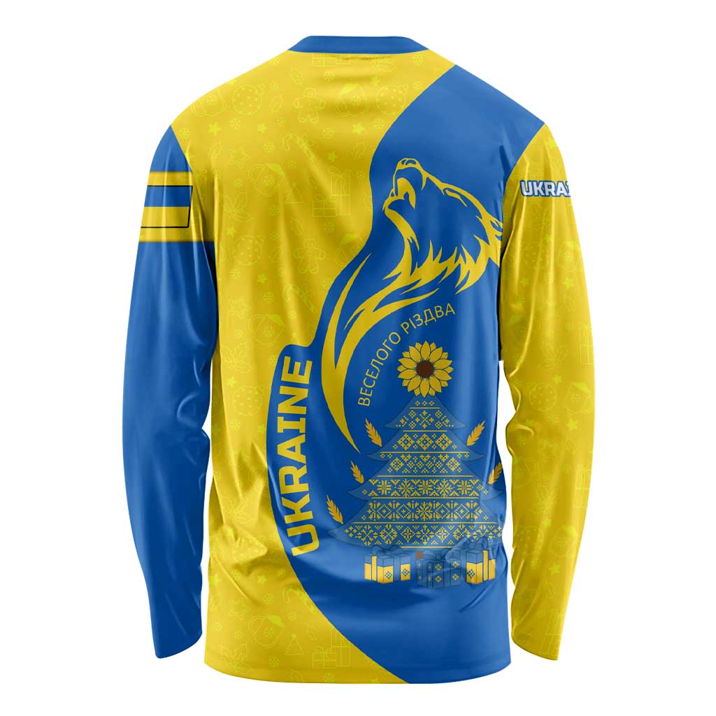 Ukraine Christmas Long Sleeve Shirt with Howling Wolf Sunflower Tree and Traditional Ornament Design - Wonder Print Shop