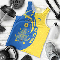 Ukraine Christmas Men Tank Top with Howling Wolf Sunflower Tree and Traditional Ornament Design - Wonder Print Shop