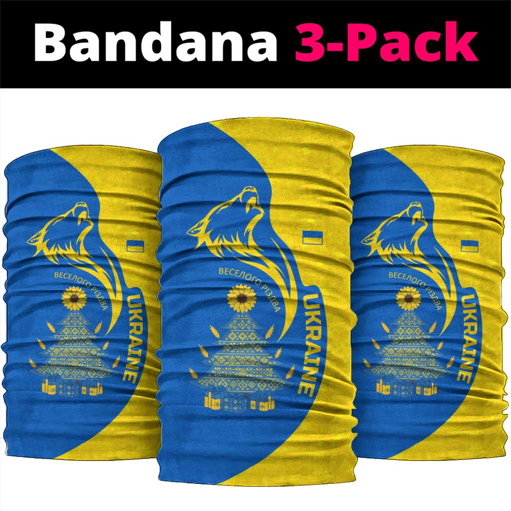 Ukraine Christmas Neck Gaiter with Howling Wolf Sunflower Tree and Traditional Ornament Design - Wonder Print Shop