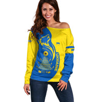 Ukraine Christmas Off Shoulder Sweater with Howling Wolf Sunflower Tree and Traditional Ornament Design - Wonder Print Shop