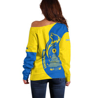 Ukraine Christmas Off Shoulder Sweater with Howling Wolf Sunflower Tree and Traditional Ornament Design - Wonder Print Shop