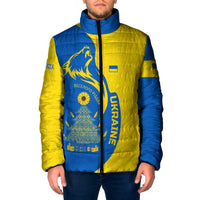 Ukraine Christmas Padded Jacket with Howling Wolf Sunflower Tree and Traditional Ornament Design - Wonder Print Shop