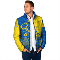 Ukraine Christmas Padded Jacket with Howling Wolf Sunflower Tree and Traditional Ornament Design - Wonder Print Shop