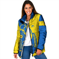 Ukraine Christmas Padded Jacket with Howling Wolf Sunflower Tree and Traditional Ornament Design - Wonder Print Shop