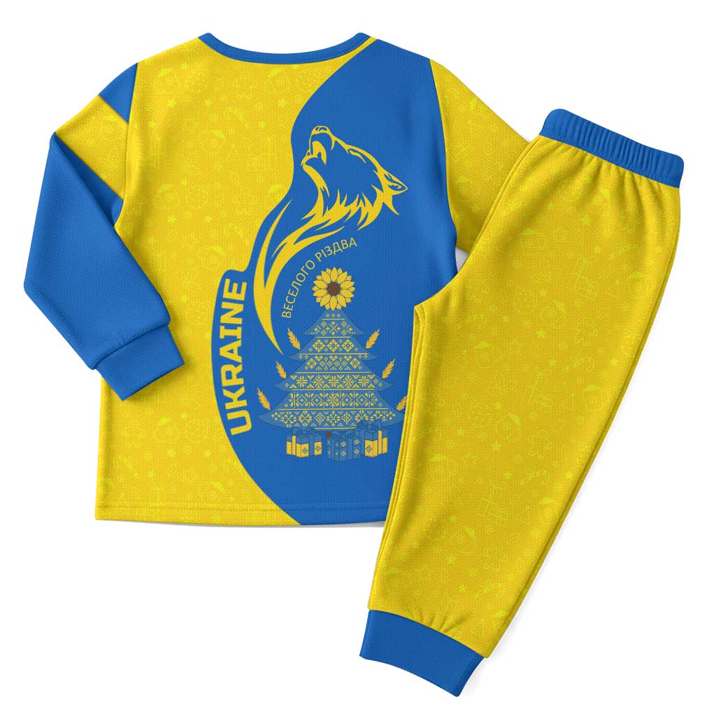 Ukraine Christmas Pajama Set with Howling Wolf Sunflower Tree and Traditional Ornament Design - Wonder Print Shop