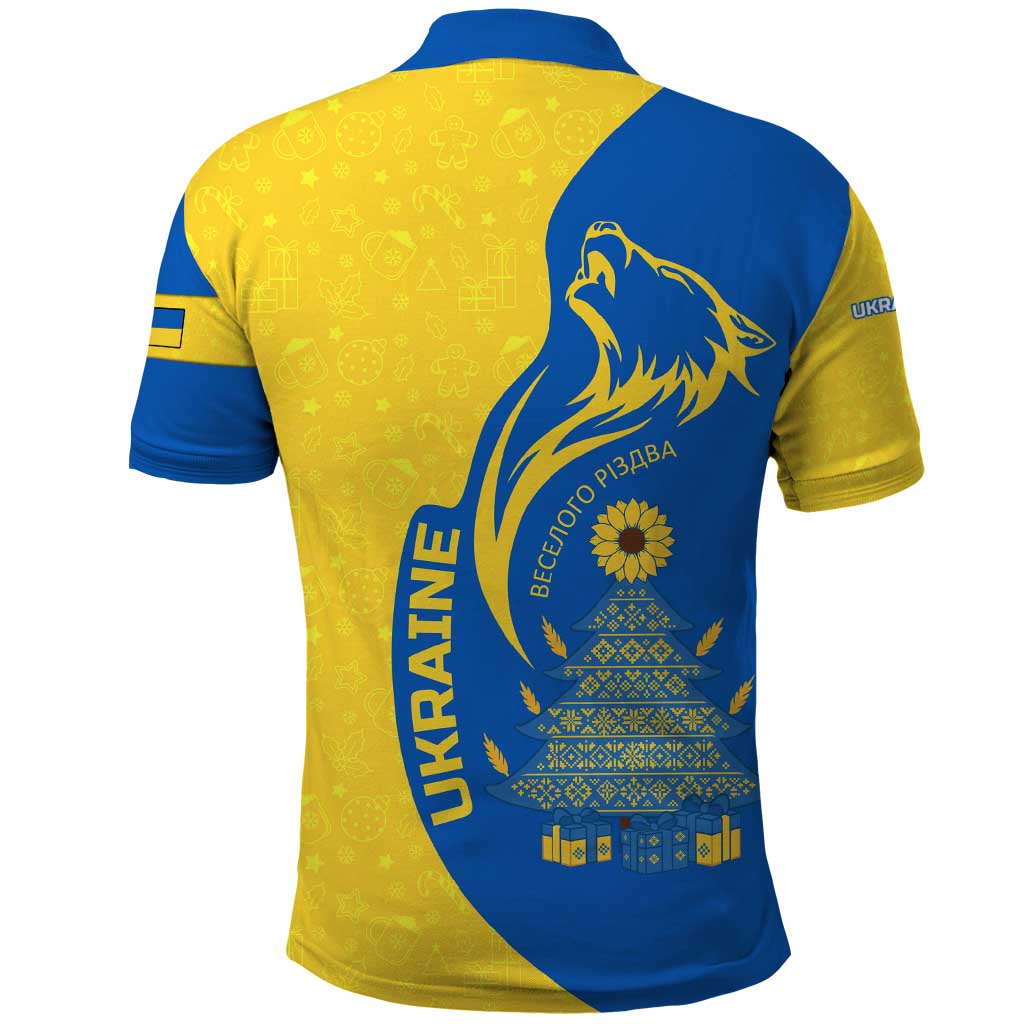 Ukraine Christmas Polo Shirt with Howling Wolf Sunflower Tree and Traditional Ornament Design - Wonder Print Shop
