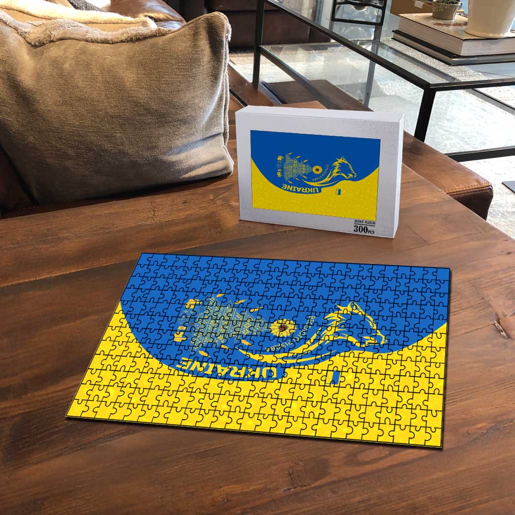 Ukraine Christmas Puzzle with Howling Wolf Sunflower Tree and Traditional Ornament Design - Wonder Print Shop