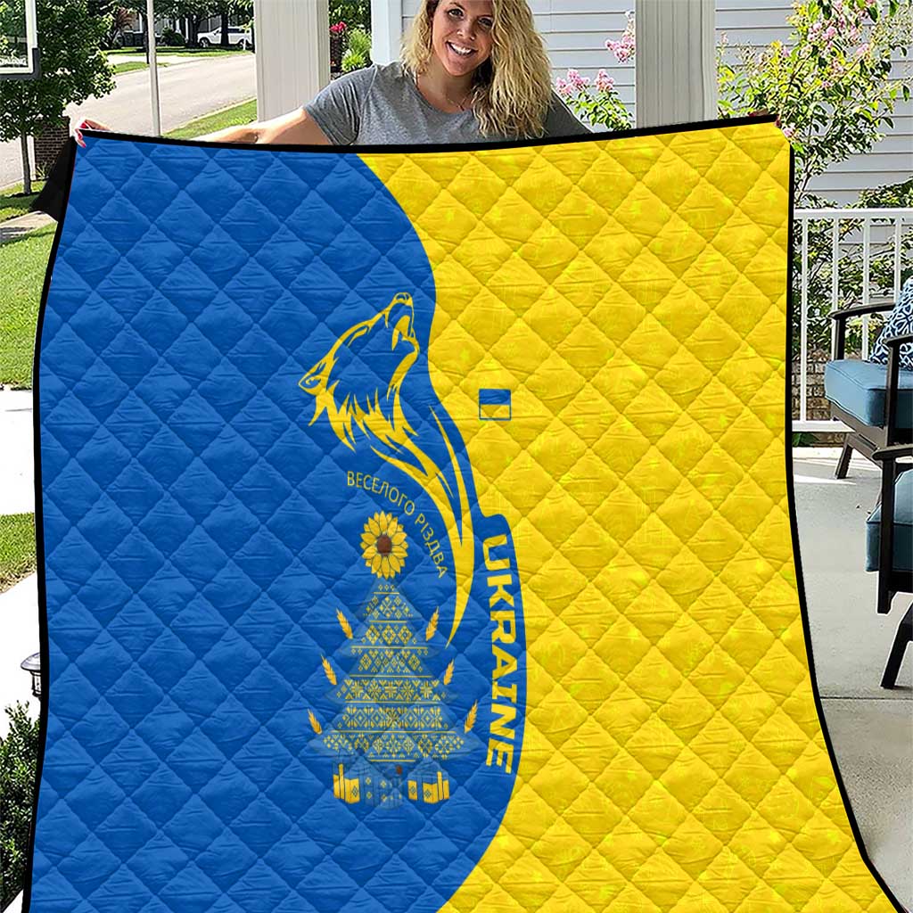 Ukraine Christmas Quilt with Howling Wolf Sunflower Tree and Traditional Ornament Design - Wonder Print Shop