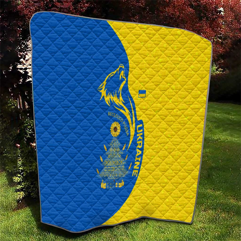 Ukraine Christmas Quilt with Howling Wolf Sunflower Tree and Traditional Ornament Design - Wonder Print Shop