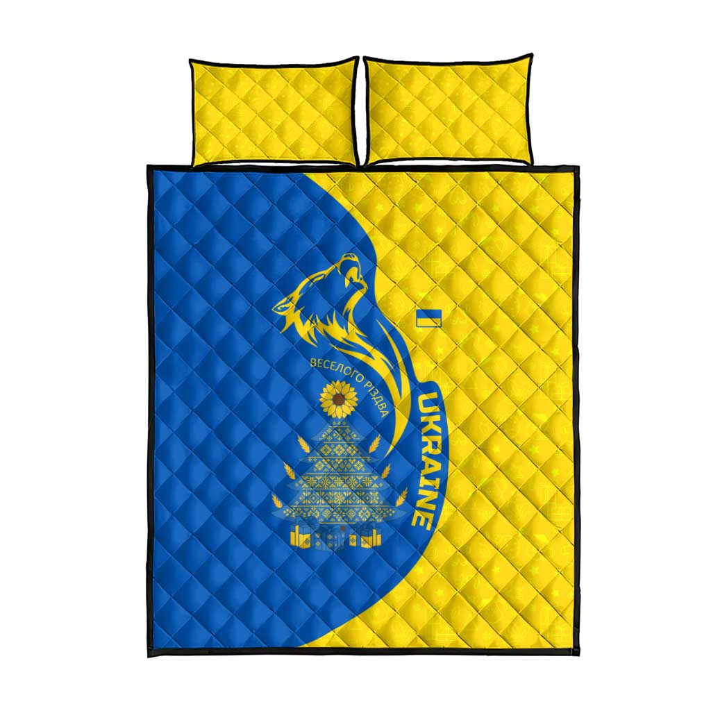 Ukraine Christmas Quilt Bed Set with Howling Wolf Sunflower Tree and Traditional Ornament Design - Wonder Print Shop