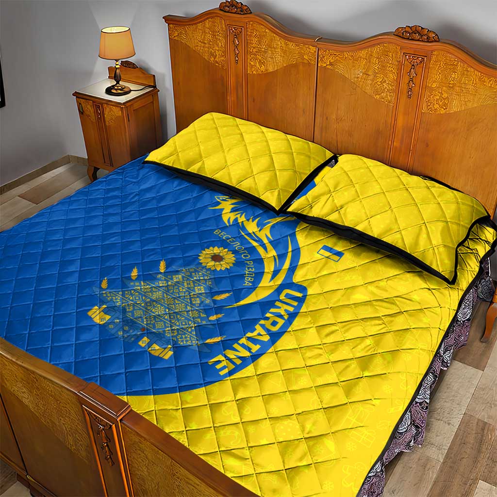 Ukraine Christmas Quilt Bed Set with Howling Wolf Sunflower Tree and Traditional Ornament Design - Wonder Print Shop