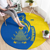 Ukraine Christmas Round Carpet with Howling Wolf Sunflower Tree and Traditional Ornament Design - Wonder Print Shop