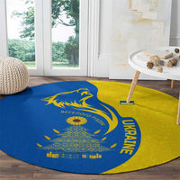 Ukraine Christmas Round Carpet with Howling Wolf Sunflower Tree and Traditional Ornament Design - Wonder Print Shop