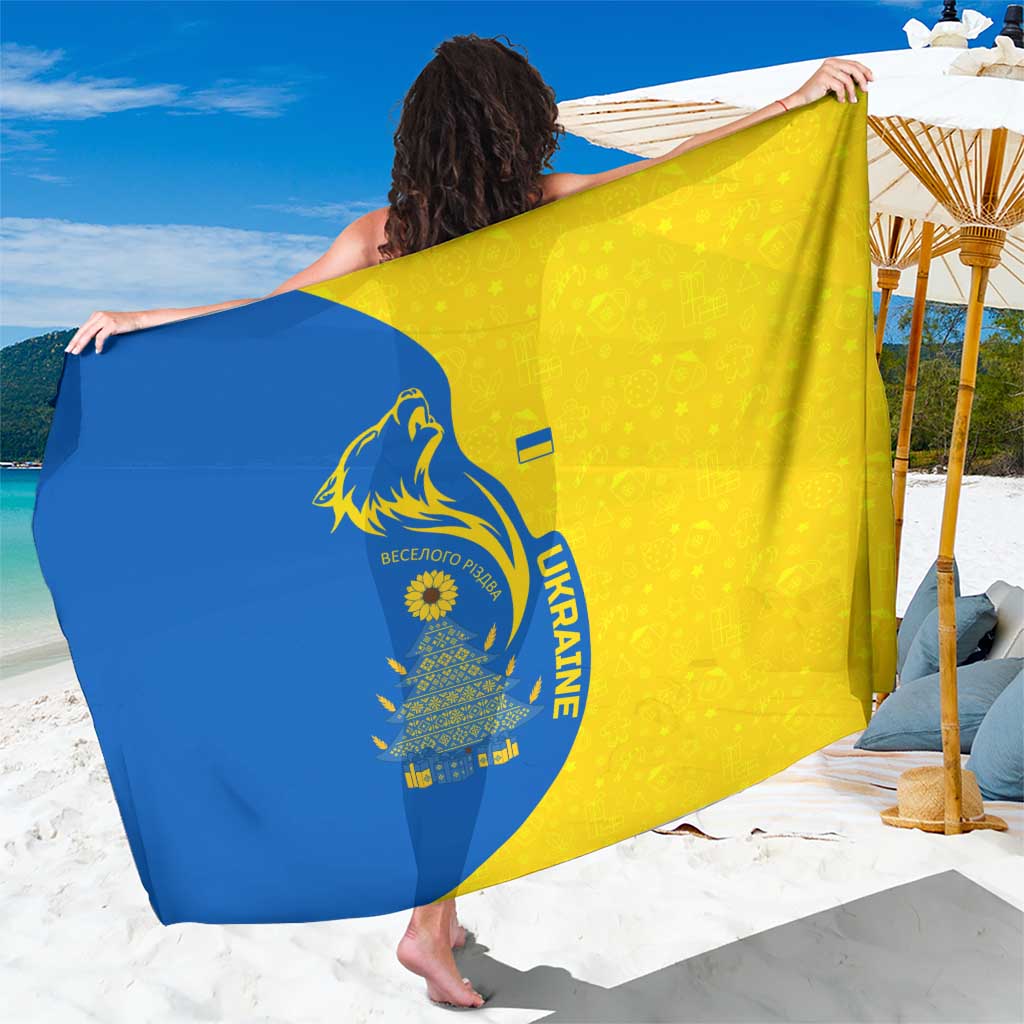 Ukraine Christmas Sarong with Howling Wolf Sunflower Tree and Traditional Ornament Design - Wonder Print Shop