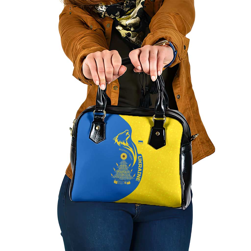 Ukraine Christmas Shoulder Handbag with Howling Wolf Sunflower Tree and Traditional Ornament Design - Wonder Print Shop