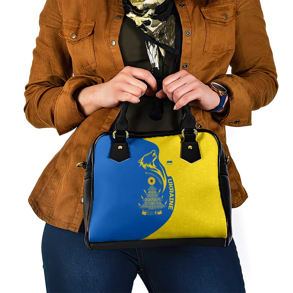 Ukraine Christmas Shoulder Handbag with Howling Wolf Sunflower Tree and Traditional Ornament Design - Wonder Print Shop