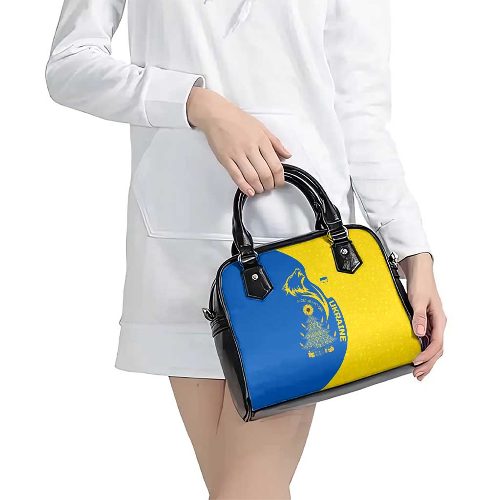 Ukraine Christmas Shoulder Handbag with Howling Wolf Sunflower Tree and Traditional Ornament Design - Wonder Print Shop