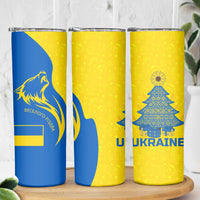 Ukraine Christmas Skinny Tumbler with Howling Wolf Sunflower Tree and Traditional Ornament Design - Wonder Print Shop